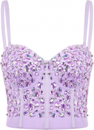 Alte articole vestimentare femei - Bustiera cu strasuri pentru femei Naimo, Push Up Crop Top Corset, violet, L (40/90)