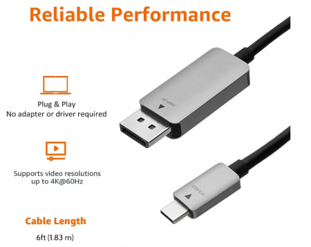 Cablu Amazon Basics DisplayPort la USB-C, 4Kx2K@60Hz, 1.8 metri, negru [3]