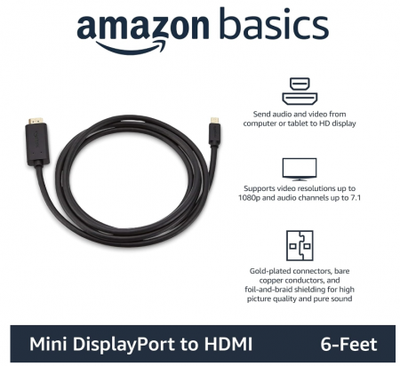 Cablu Amazon Basics Mini DisplayPort mascul la HDMI mascul, 1080p, 1.8m [1]
