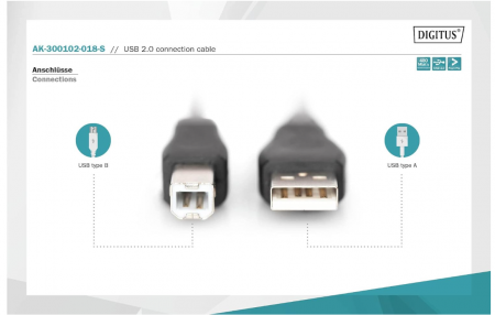 Cablu de conectare DIGITUS USB 2.0 A tată - B tată, 1.8m, negru [1]