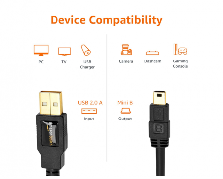 Cablu de încărcare rapidă Amazon Basics USB-A la mini USB 2.0, 0.9m, negru [2]