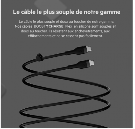 Cablu de încărcare USB C din silicon Belkin BoostCharge Flex, certificat USB-IF, 1 m, negru [4]