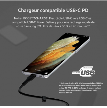 Cablu de încărcare USB C din silicon Belkin BoostCharge Flex, certificat USB-IF, 1 m, negru [2]