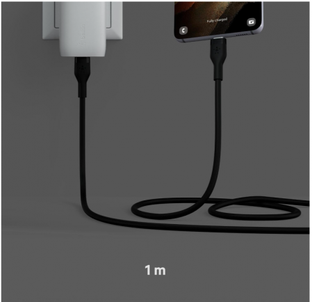 Cablu de încărcare USB C din silicon Belkin BoostCharge Flex, certificat USB-IF, 1 m, negru [6]