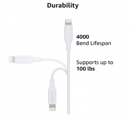 Cablu de încărcare USB-C la Lightning ABS Amazon Basics, 1.83m, alb [3]