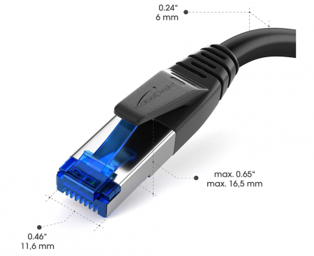 Cablu de rețea Ethernet Cat 7 (10 Gbit/s, fibră optică, mufă RJ45, negru) [6]
