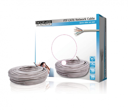 Retelistica & Supraveghere - Cablu de rețea Konig FTP Cat6 Solid Core 50 m