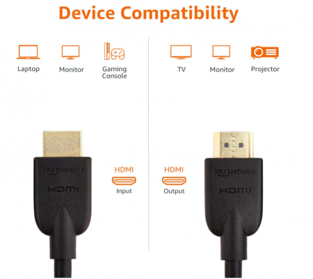 Cablu HDMI 2.0 de mare viteză Amazon Basics, 4K Ultra HD, 60 Hz, 48 biți, 18 Gbps, 0.9 m [2]