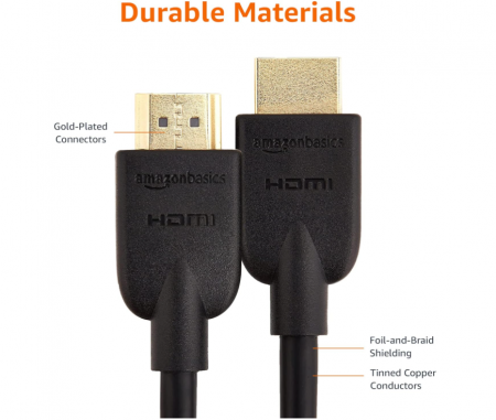 Cablu HDMI 2.0 de mare viteză Amazon Basics, 4K Ultra HD, 60 Hz, 48 biți, 18 Gbps, 0.9 m [1]