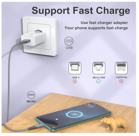 Cablu micro USB SIZUKA, 2 bucati x 2m, Cablu de încărcare din nailon [3]