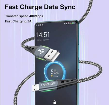 Cablu micro USB SIZUKA, 2 bucati x 2m, Cablu de încărcare din nailon [4]