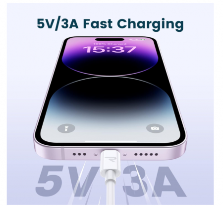 Cablu Rampow Lightning, cablu de încărcare iPhone, 1m, alb [2]
