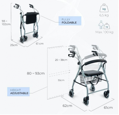 Cadru de mers rolator pliabil Mobiclinic Alhambra pentru vârstnici si batrani [3]