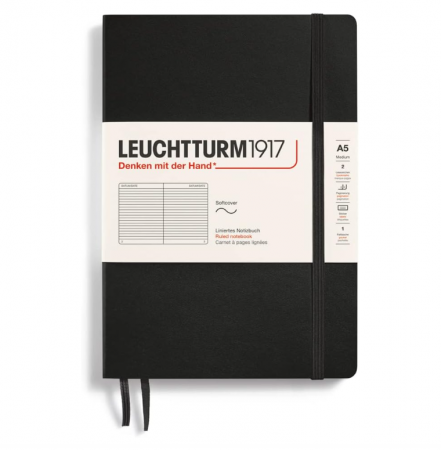 Caiet cu linii Leuchtturm1917, 308290, A5, 251 de pagini numerotate, negru [0]