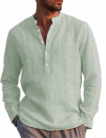 Fashion - Cămașă casual de vară LVCBL, cu mâneci lungi pentru bărbați, verde, XXL