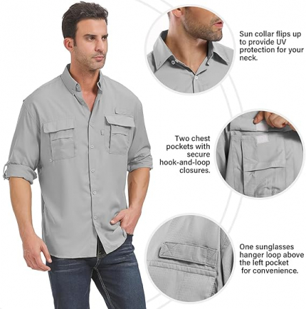 Camasa cu maneca lunga pentru barbati Mosingle, protectie UV, gri, XL [1]