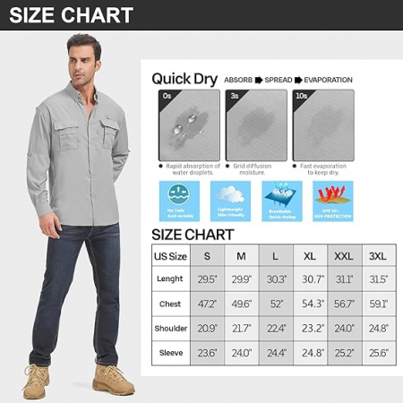 Camasa cu maneca lunga pentru barbati Mosingle, protectie UV, gri, XL [5]