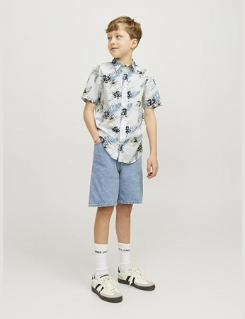 Camasa cu maneca scurta pentru baieti JACK&JONES JUNIOR Jjchill Aop Shirt Ss, alb, XXL [3]