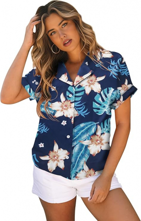 Fashion - Cămașă hawaiană cu manecă scurtă pentru femei Hohololo, multicolor, XL