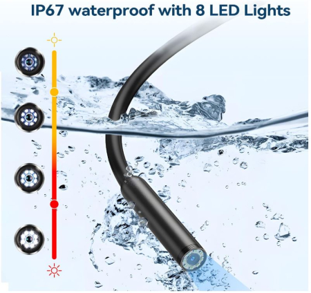Cameră endoscopică cu iluminare BUICXJKZ, 6 LED-uri, IP67, 1920x1440, cablu 5m [4]