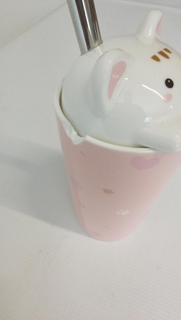 Cana din ceramica cu capac si pai, model  de pisica, 480 ml [1]