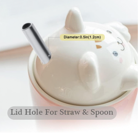 Cana din ceramica cu capac si pai, model  de pisica, 480 ml [5]