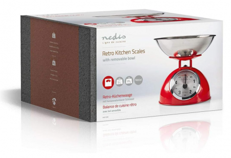 Cantar de bucatarie cu bol NEDIS Retro Analogo Metal Rosu, KASC110RD [3]