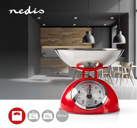 Cantar de bucatarie cu bol NEDIS Retro Analogo Metal Rosu, KASC110RD [1]
