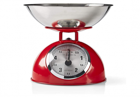 Cantar de bucatarie cu bol NEDIS Retro Analogo Metal Rosu, KASC110RD [0]