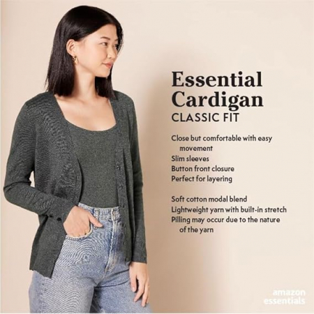 Cardigan pentru femei Amazon Essentials, decolteu în V, gri, L [1]