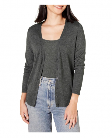 Geci si Veste femei - Cardigan pentru femei Amazon Essentials, decolteu în V, gri, L