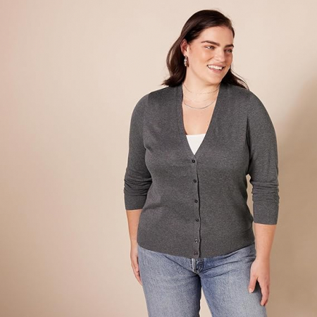 Cardigan pentru femei Amazon Essentials, decolteu în V, gri, L [5]