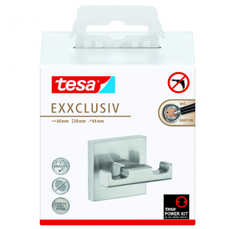 Carlig autoadeziv Tesa, aspect otel inoxidabil, 44 x 60 x 50 mm [1]
