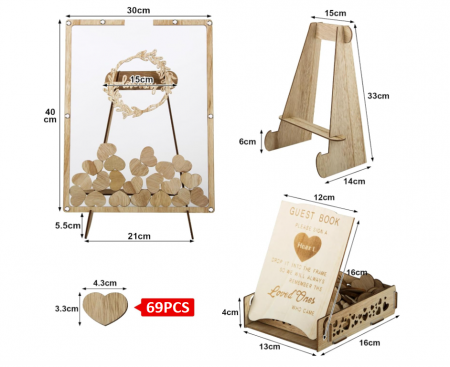 Carte de oaspeți pentru nuntă pentru semnături BOFUNX + 69 inimioare [5]