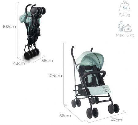 Carucior pentru copii Mobiclinic, 15 kg, verde/negru [7]