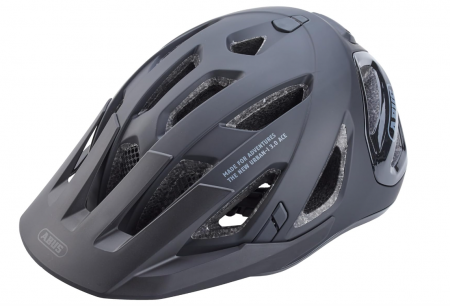 Ciclism - Cască de bicicletă ABUS Urban-I 3.0 ACE cu lumină LED spate, vizor extins și închidere magnetică, unisex, negru, mărimea M (52-58cm)