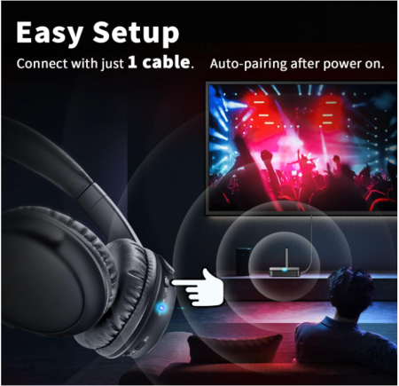 Căști fără fir Makemate BKM200 pentru TV cu transmițător optic Bluetooth, negru [11]
