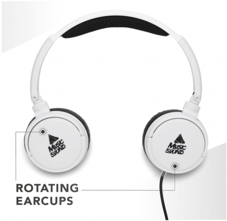 Căști on-ear Music Sound, mufă de 3.5 mm, cablu anti-încurcare de 1.2 m, alb [2]
