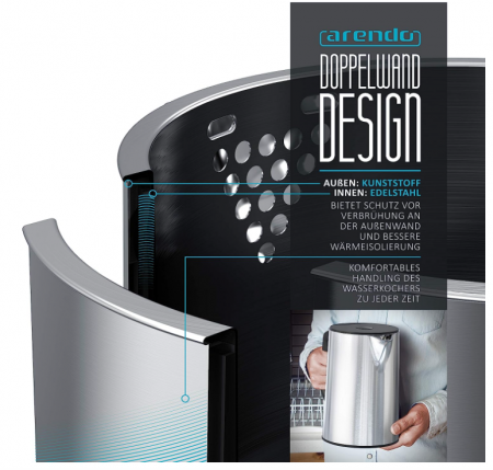 Ceainic Arendo din oțel inoxidabil cu setare a temperaturii 40-100 grade, 1.5 litri, 2200 W [3]
