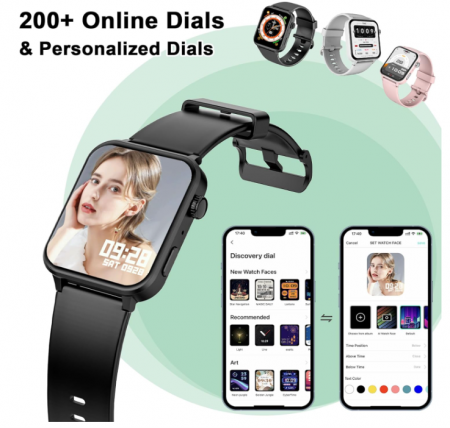 Ceas inteligent fitness unisex, de 1,85 inchi cu SpO2, ritm cardiac, monitorizare somn [3]