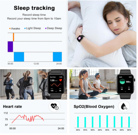 Ceas inteligent fitness unisex, de 1,85 inchi cu SpO2, ritm cardiac, monitorizare somn [5]