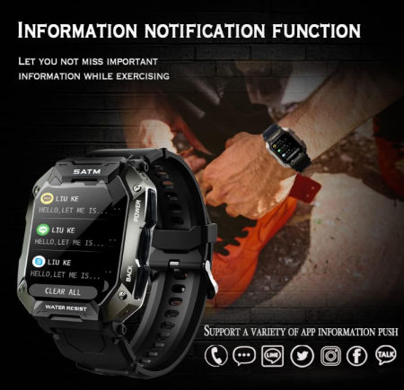 Ceas inteligent pentru bărbați, militar, 1,72 inch (43.6 mm), 5ATM, rezistent la apă [3]