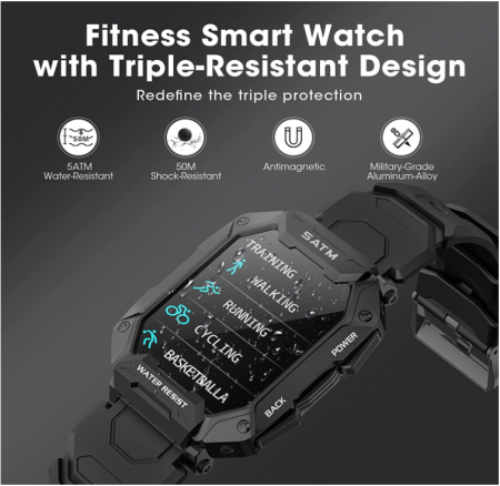 Ceas inteligent pentru bărbați, militar, 1,72 inch (43.6 mm), 5ATM, rezistent la apă [2]