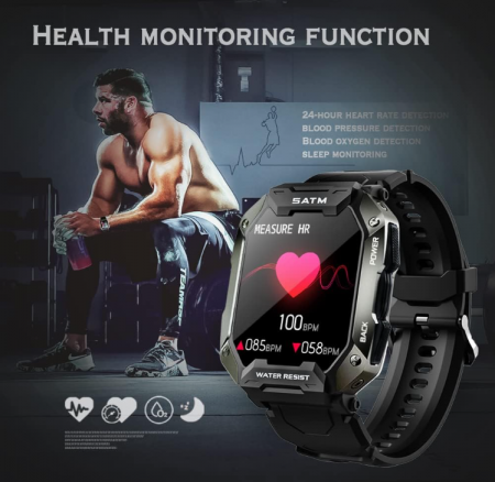 Ceas inteligent pentru bărbați, militar, 1,72 inch (43.6 mm), 5ATM, rezistent la apă [5]