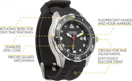 Ceas profesional pentru scufundari cu quartz unisex pentru adulți Cressi Manta 100 m/10 ATM [5]