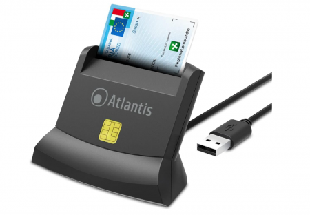 Birotica & Papetarie - Cititor de carduri inteligent Atlantis P005-SMARTCRV-U, pentru pc si notebook, port usb, Negru