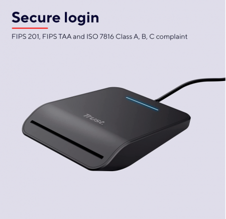 Cititor de carduri inteligent Trust Primo, Smartcard Reader, DNI, FIPS 201, FIPS TAA și ISO 7816 Clasa A, B, C conform, cablu de 100 cm, USB Plug & Play, negru [3]