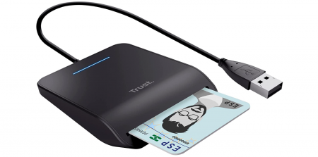 Cititor de carduri inteligent Trust Primo, Smartcard Reader, DNI, FIPS 201, FIPS TAA și ISO 7816 Clasa A, B, C conform, cablu de 100 cm, USB Plug & Play, negru [0]