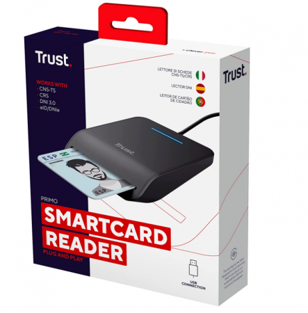 Cititor de carduri inteligent Trust Primo, Smartcard Reader, DNI, FIPS 201, FIPS TAA și ISO 7816 Clasa A, B, C conform, cablu de 100 cm, USB Plug & Play, negru [8]