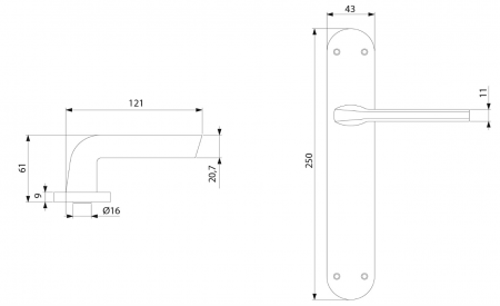 Clanța interior - EMUCA, 43 x 250 mm, nichel satinat [4]
